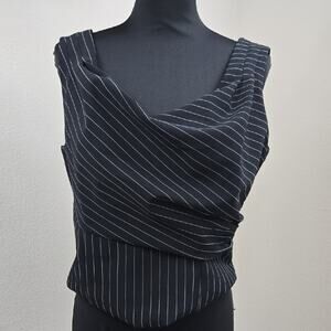 Express Women’s Black Pinstripe Sleeveless Draped Neck Top Size 14
